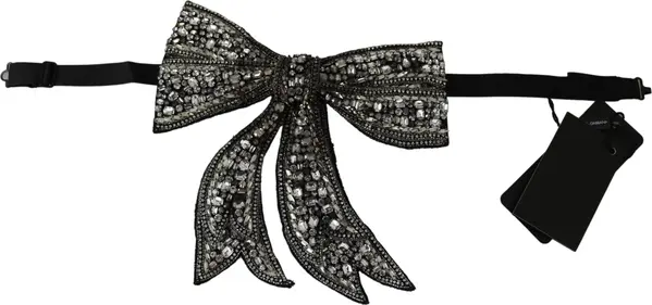 Silver Tone 100% Silk Crystal Embellished Women Bowtie