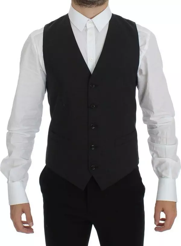 Gray Wool Stretch Dress Blazer Vest