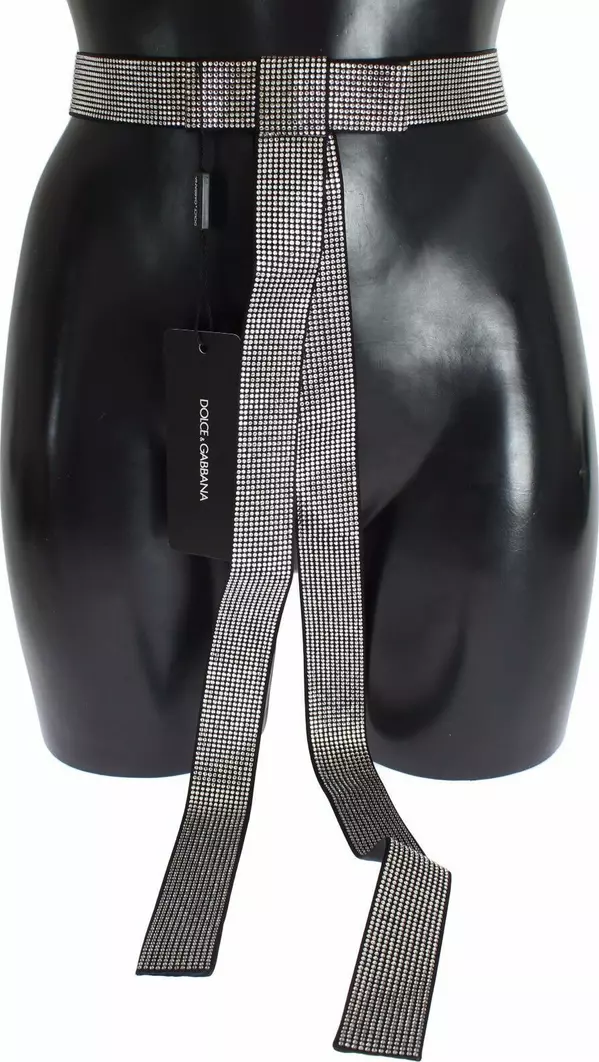 Black Silk Clear Crystal Bow Waist Belt