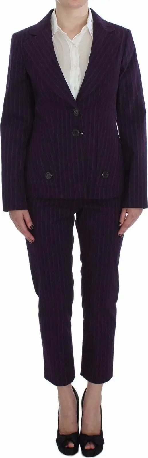 Purple Striped Stretch Coat Blazer Pants Suit