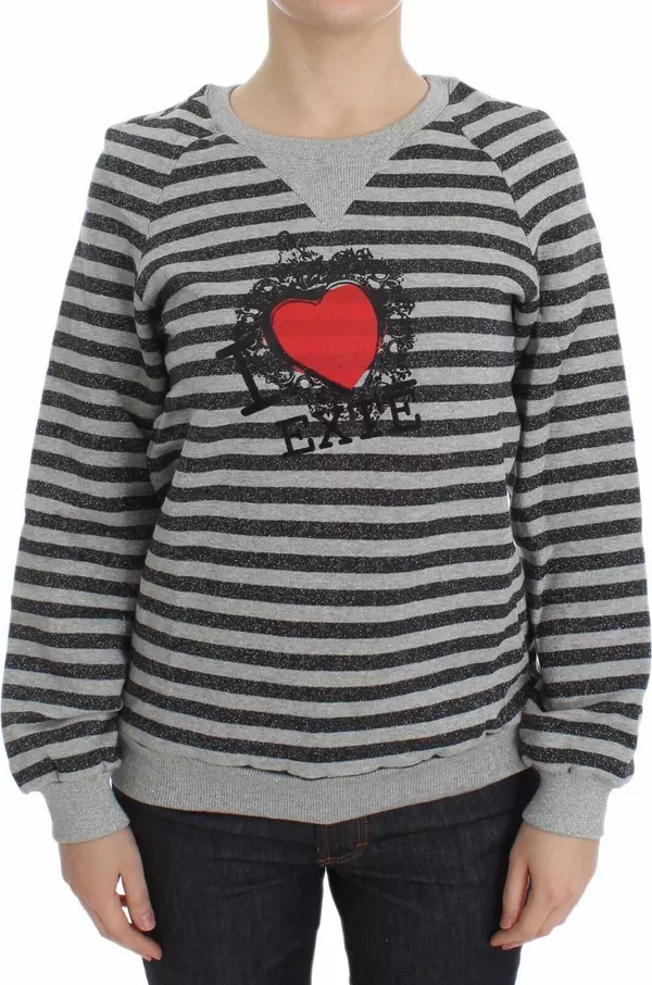 Gray Striped Cotton Crewneck Sweater