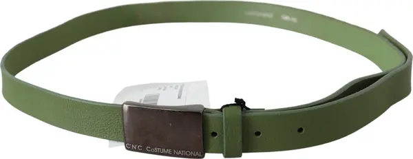 Green Leather Silver Buckle Waist Men Belt