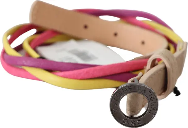 Multicolor Twisted Leather Circle Buckle Belt