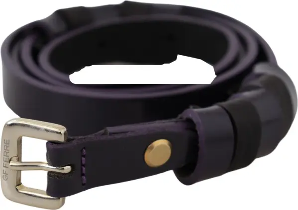 Black Leather Thin Gold Metal Chrome Buckle Belt