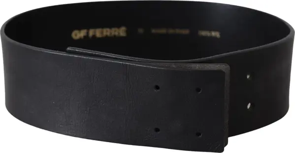 Black Genuine Leather Wide Logo Waist Belt
