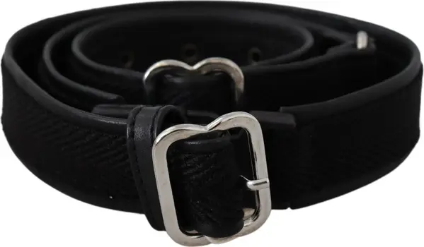 Black Leather Silver Chrome Metal Buckle Belt
