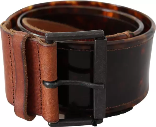 Dark Brown Leather Wide Buckle Belt