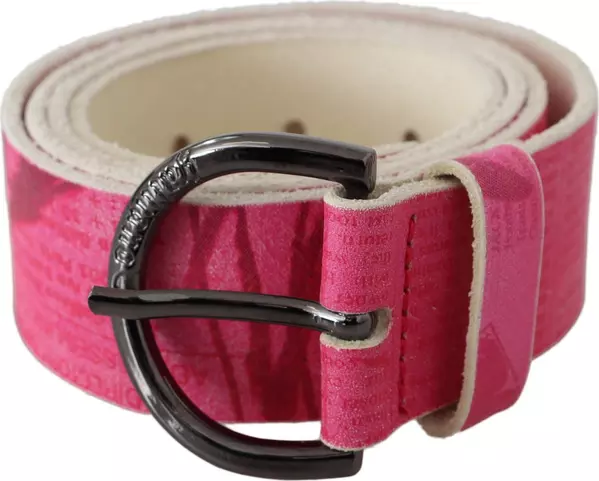 Pink Leather Letter Logo Design Round Buckle Belt
