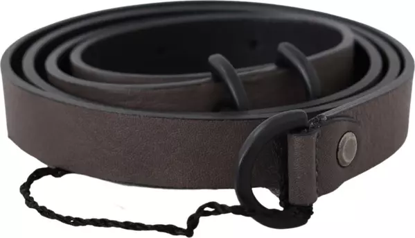 Brown Leather Skinny Round Buckle Belt