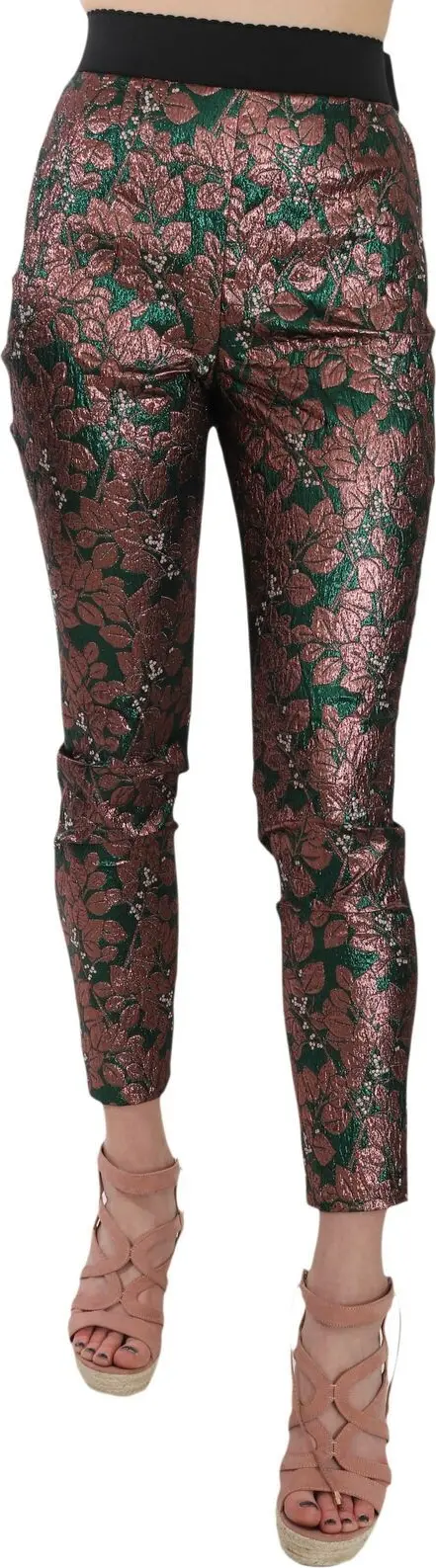 Multicolor Iridescent Brocade Jacquard Trousers Crop Pants