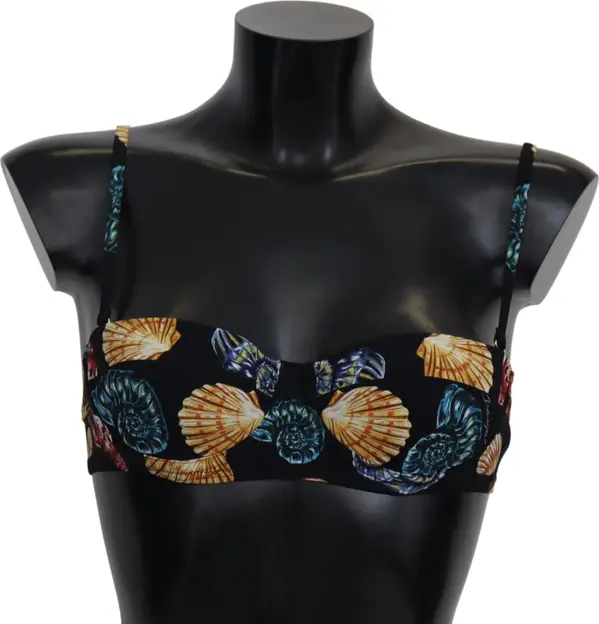 Black Seashells Print Women Swimwear Bikini Tops