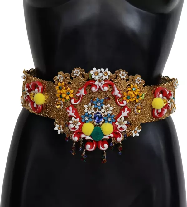 Embellished Floral Crystal Wide Waist Carretto Belt