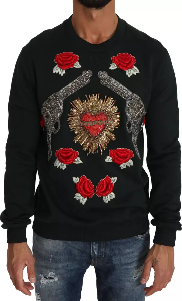 Green Crystal Heart Roses Gun Sweater