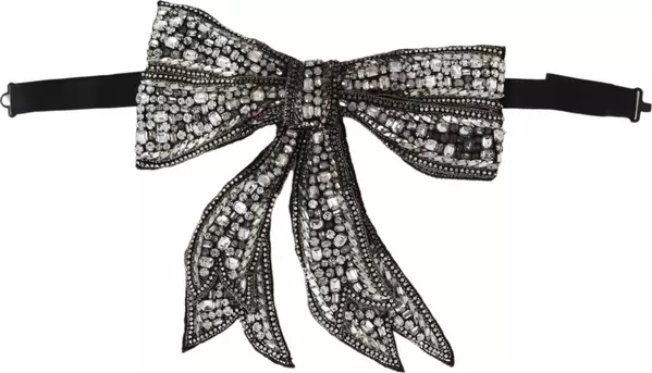 Silver Crystal Beaded Sequined Catwalk Necklace Bowtie