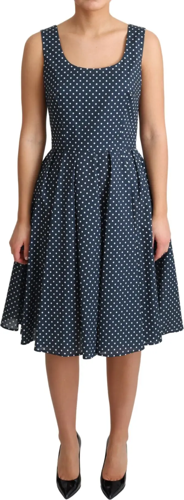 Blue Dotted Cotton A-Line Gown Dress