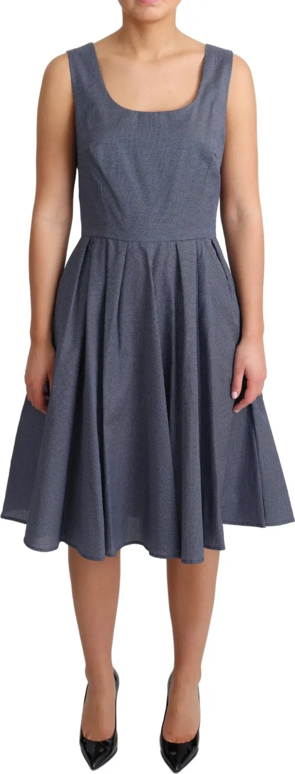Blue Polka Cotton A-Line Stretch Dress