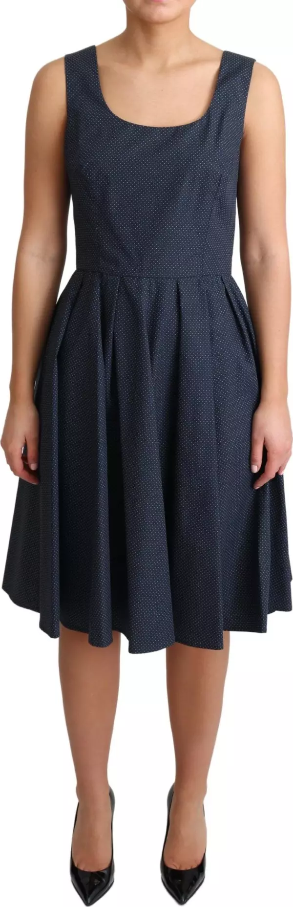 Blue Polka Dotted Cotton A-Line Dress