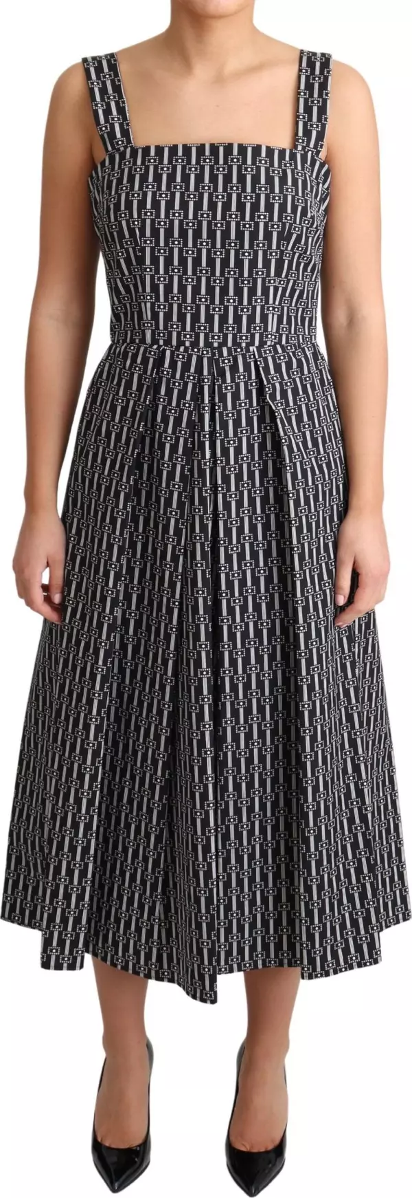 Black White Pattern Cotton A-Line Dress