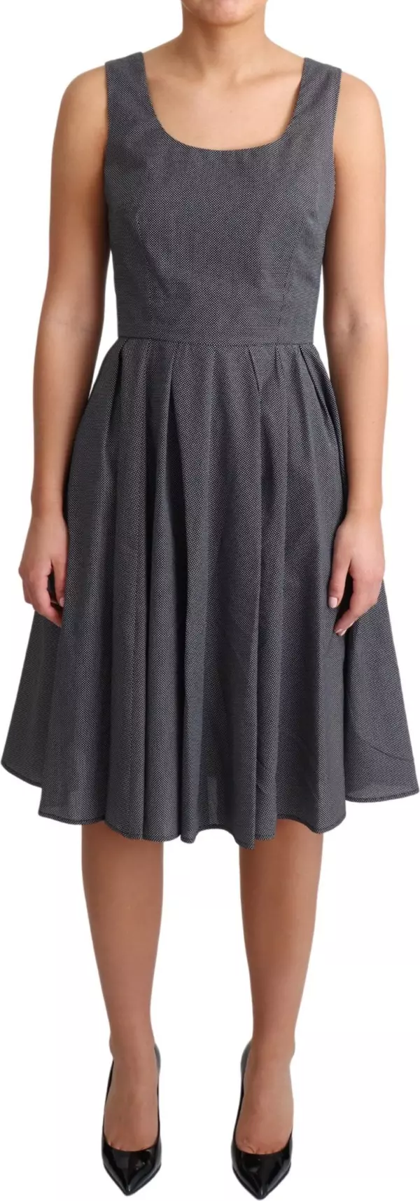 Black Polka Dotted Cotton A-Line Dress