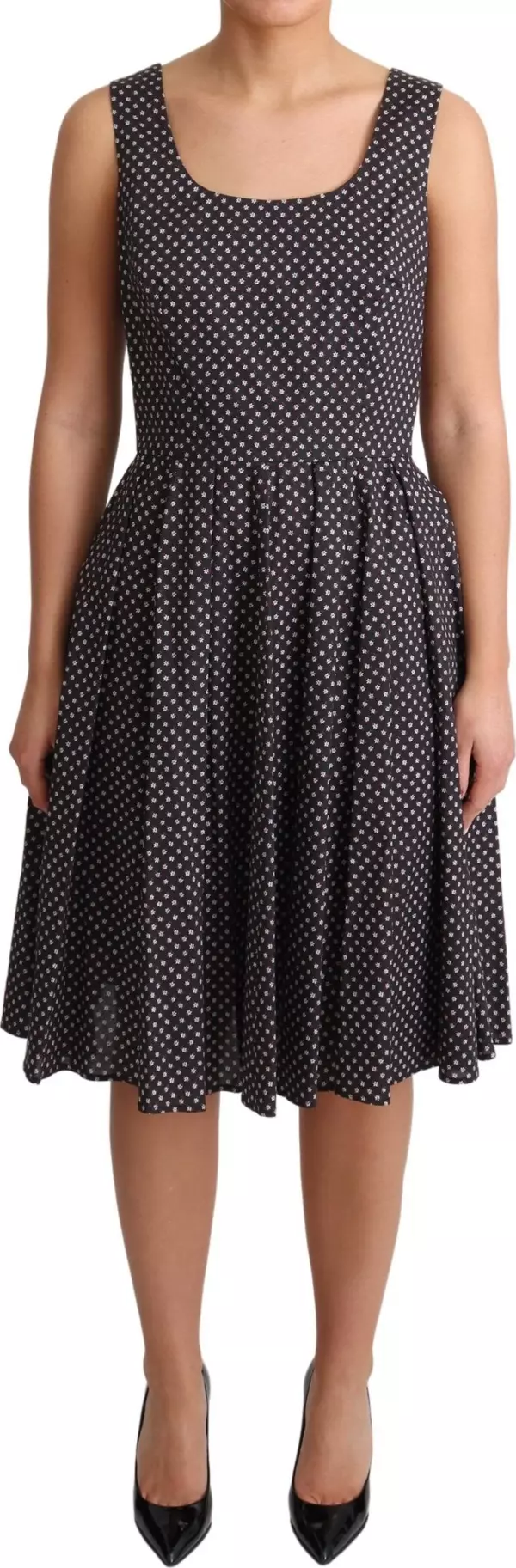 Black Floral Cotton A-Line Stretch Dress