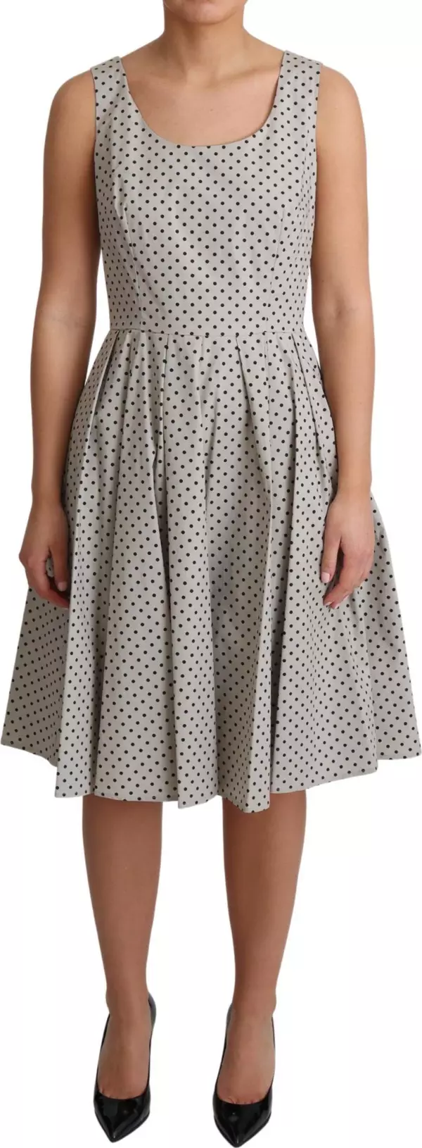 Beige Polka Dotted Cotton A-Line Dress