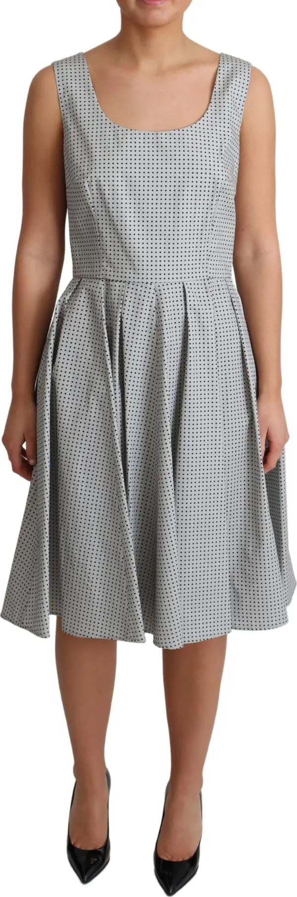Gray Polka Dotted Cotton A-Line Dress