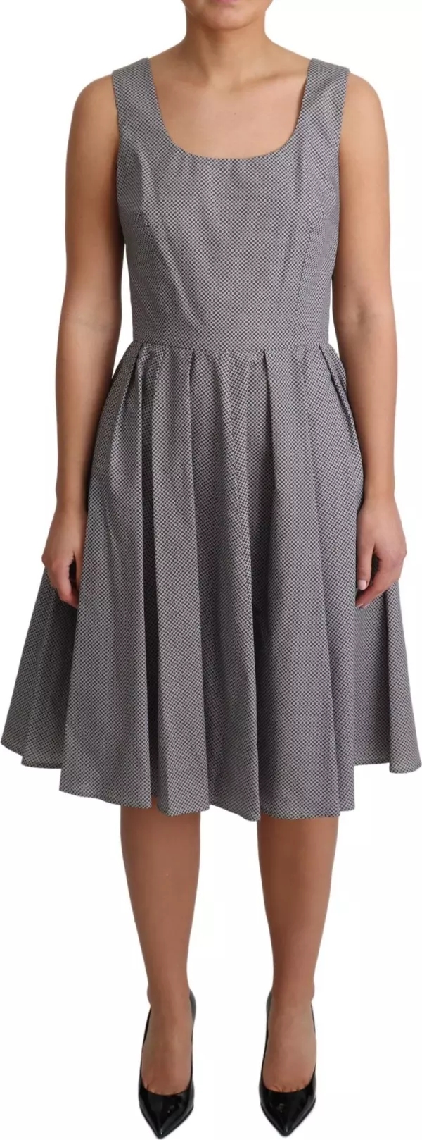Blue Beige Geometric Cotton A-Line Dress