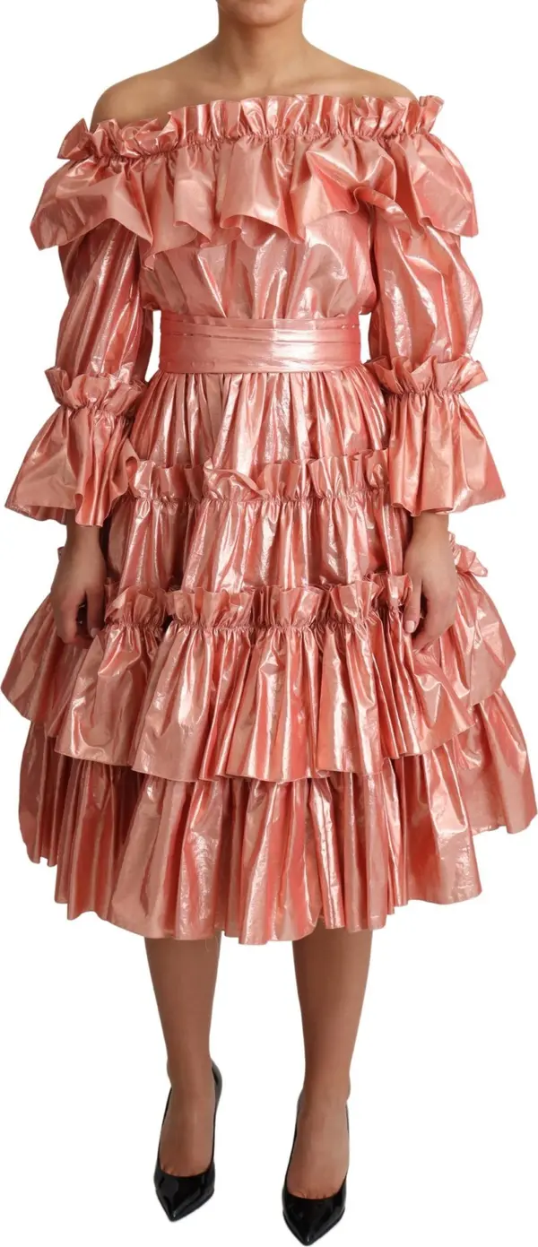 Pink Ruffled Dress Silk Cotton Gown Dress