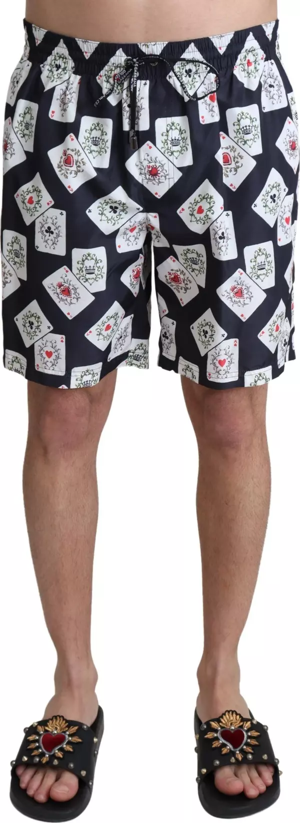 Black Card Deck Print Beachwear Swimshorts
