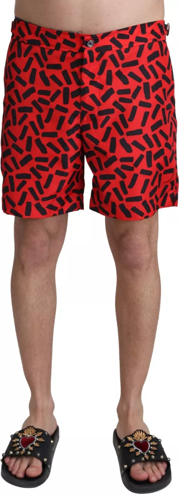Red Patterned Beachwear Shorts Swimwear