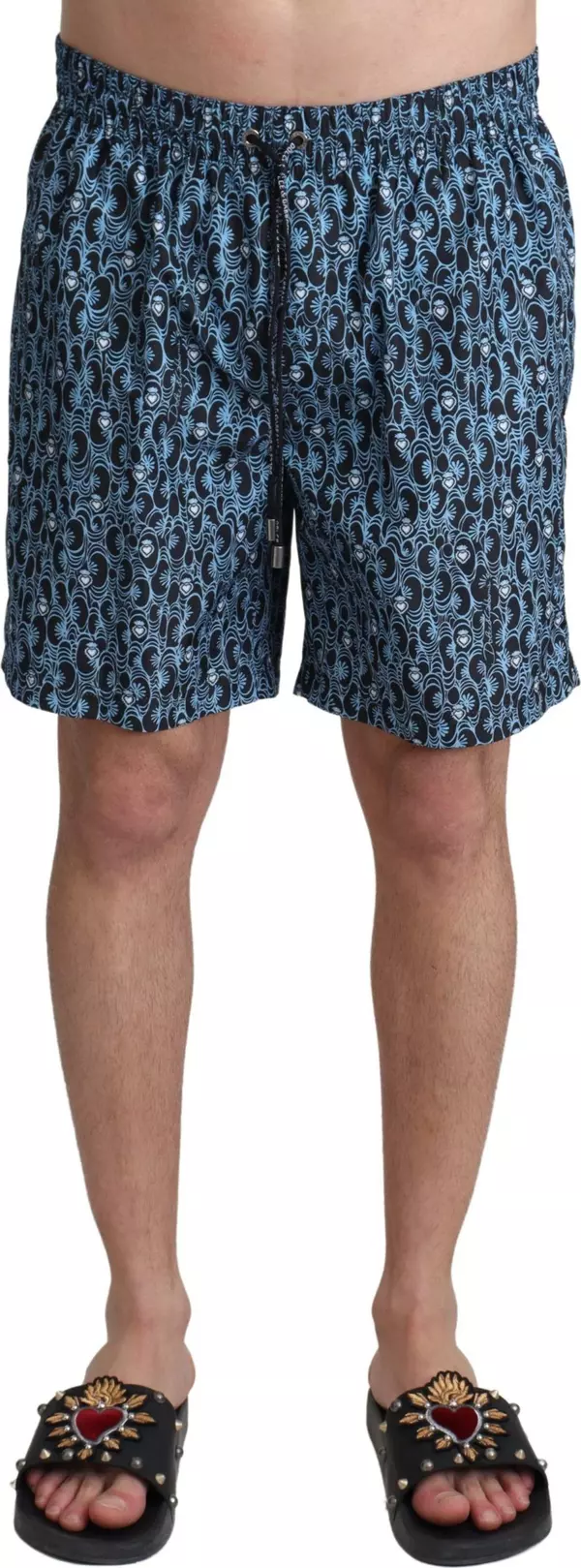Blue Patterned Print Beachwear Shorts Swimwear