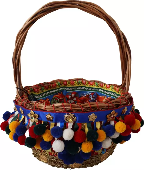 Multicolor Cotton Embellished Agnese Basket Tote Bag
