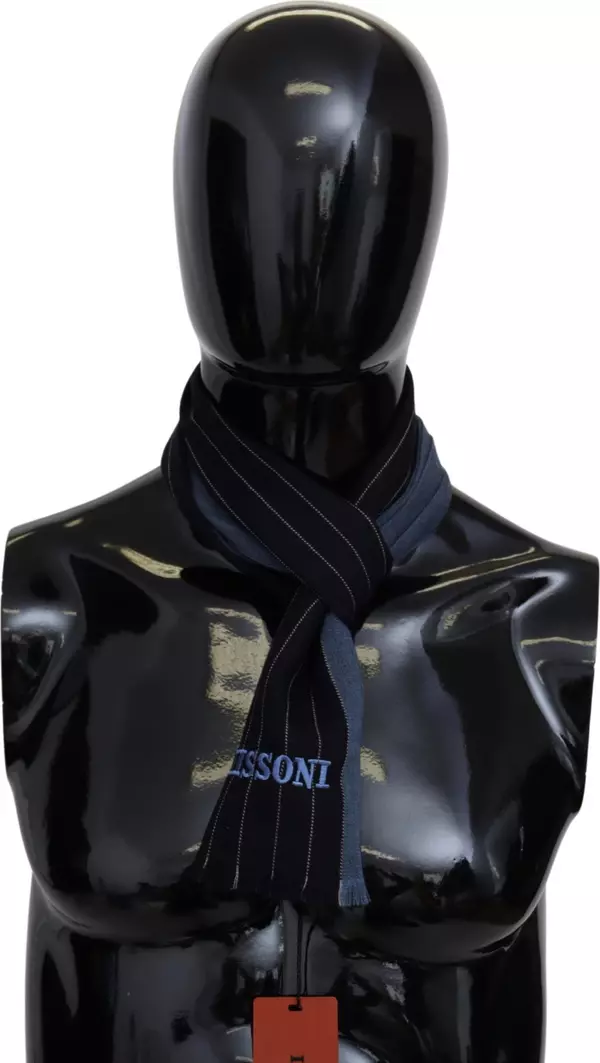 Black Blue Striped Wool Unisex Wrap scarf