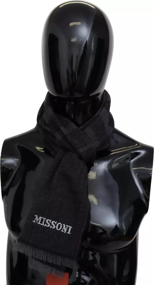 Black Striped Wool Unisex Neck Wrap Scarf