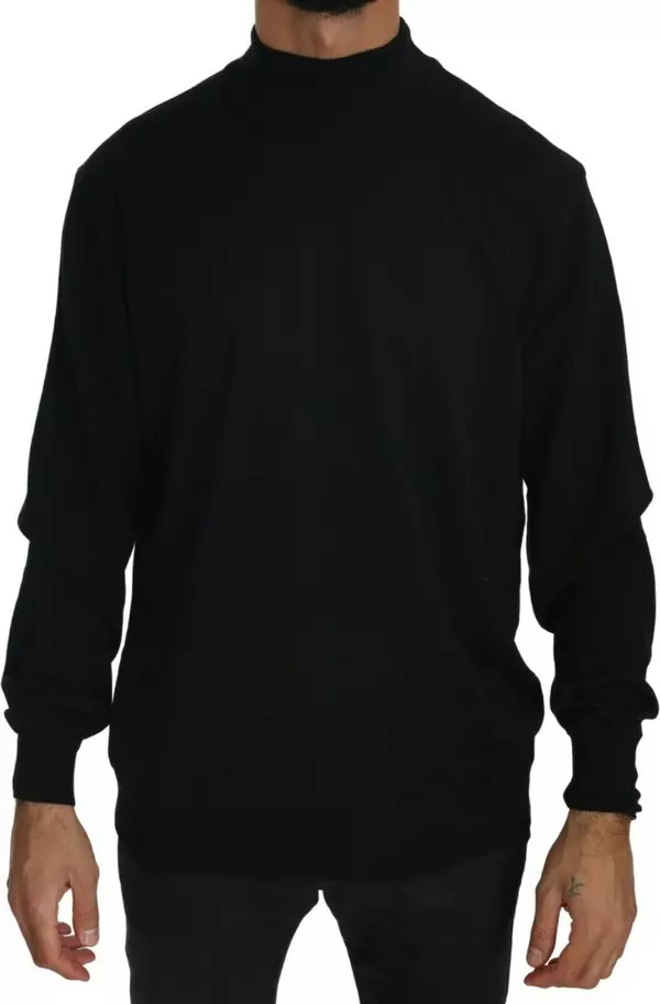 Black Turtle Neck Pullover Top Virgin Wool Sweater