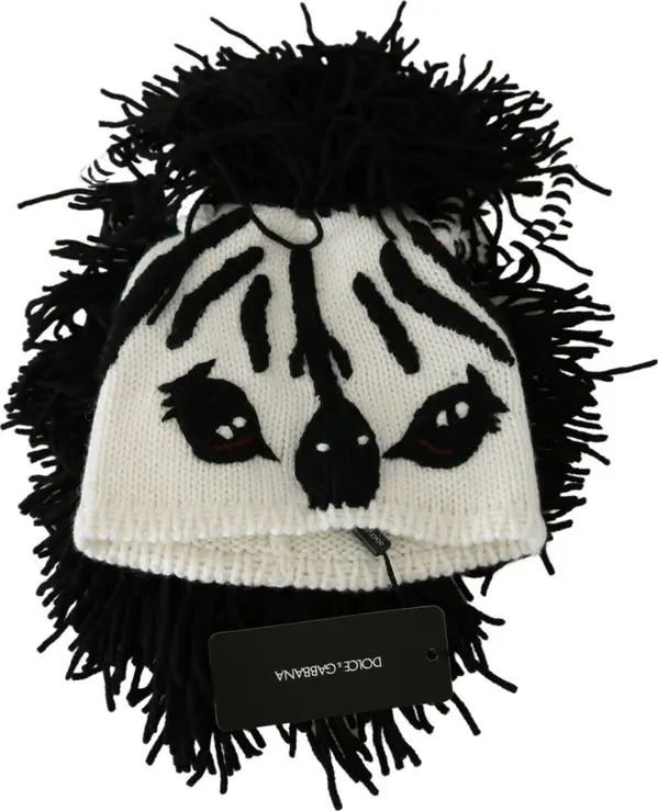 Black White Knitted Cashmere Animal Design Hat