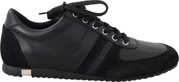 Black Logo Leather Casual Sneakers Shoes