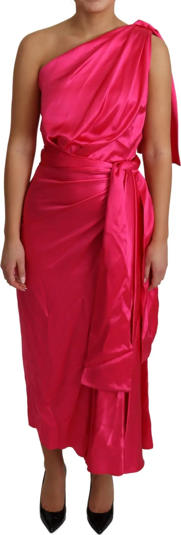 Dress Pink Fitted Cut One Shoulder Midi Dress