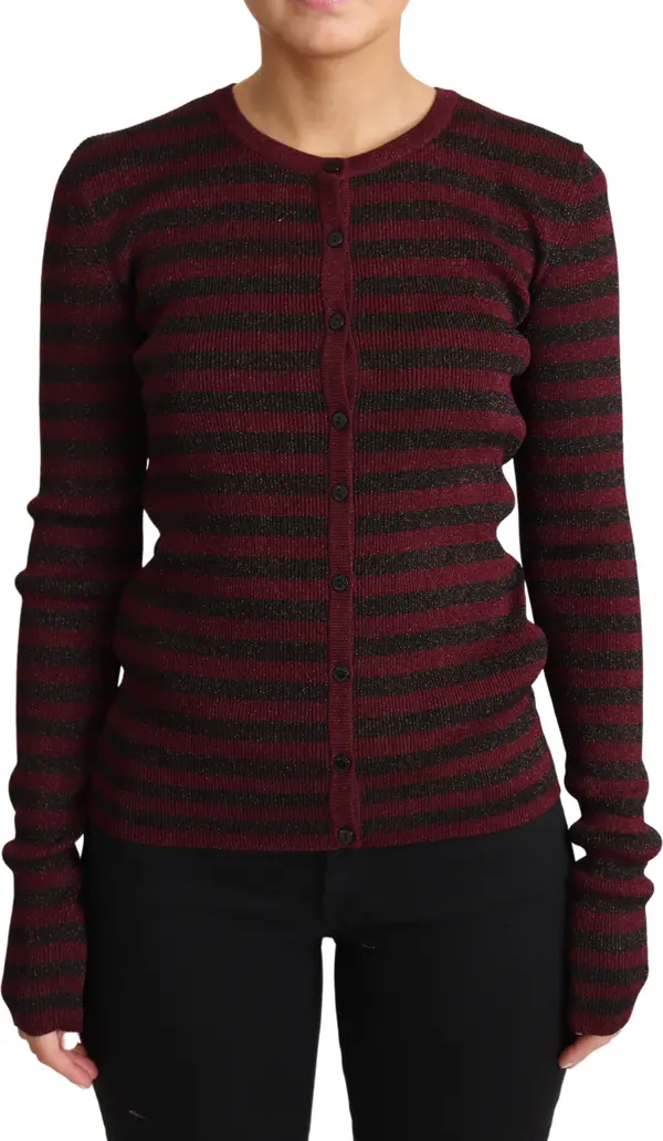 Black Red Striped Viscose Cardigan Sweater
