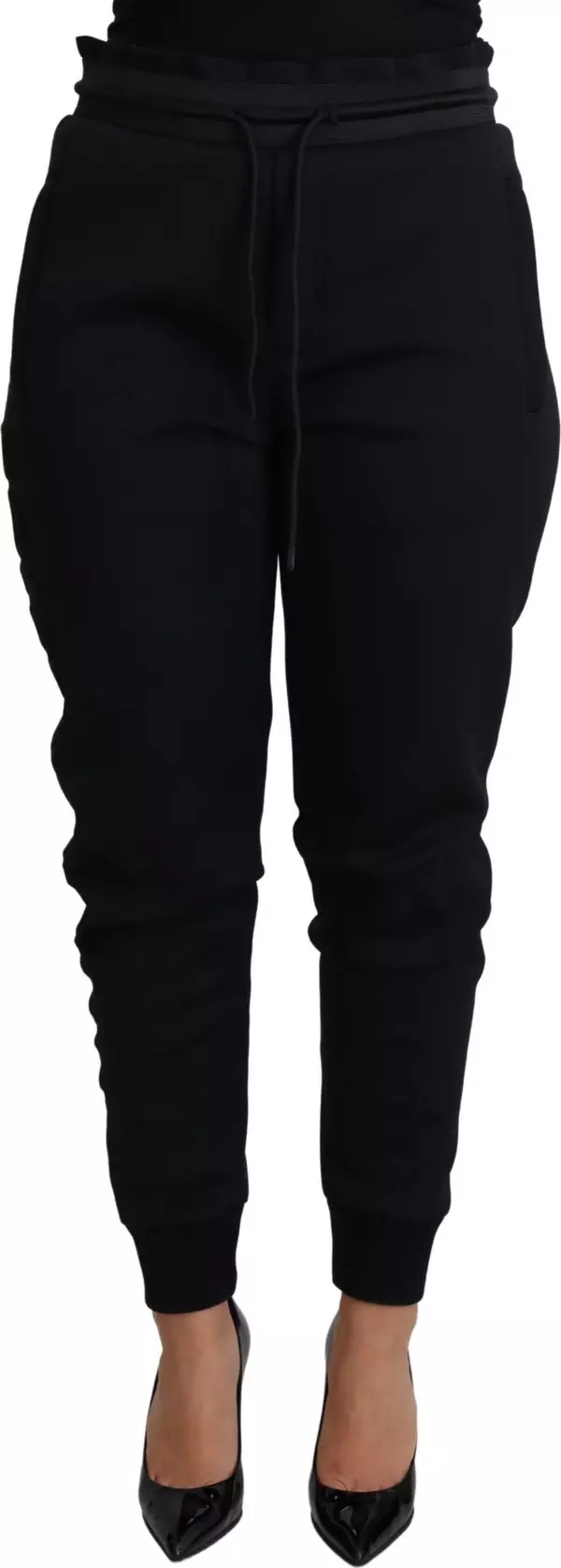 Black Polyester Neoprene Jogger Trouser Pants