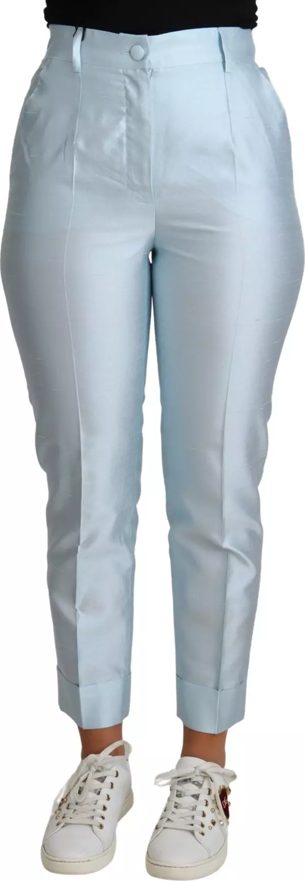 Light Blue Silk Cropped Tapered Trouser Pants