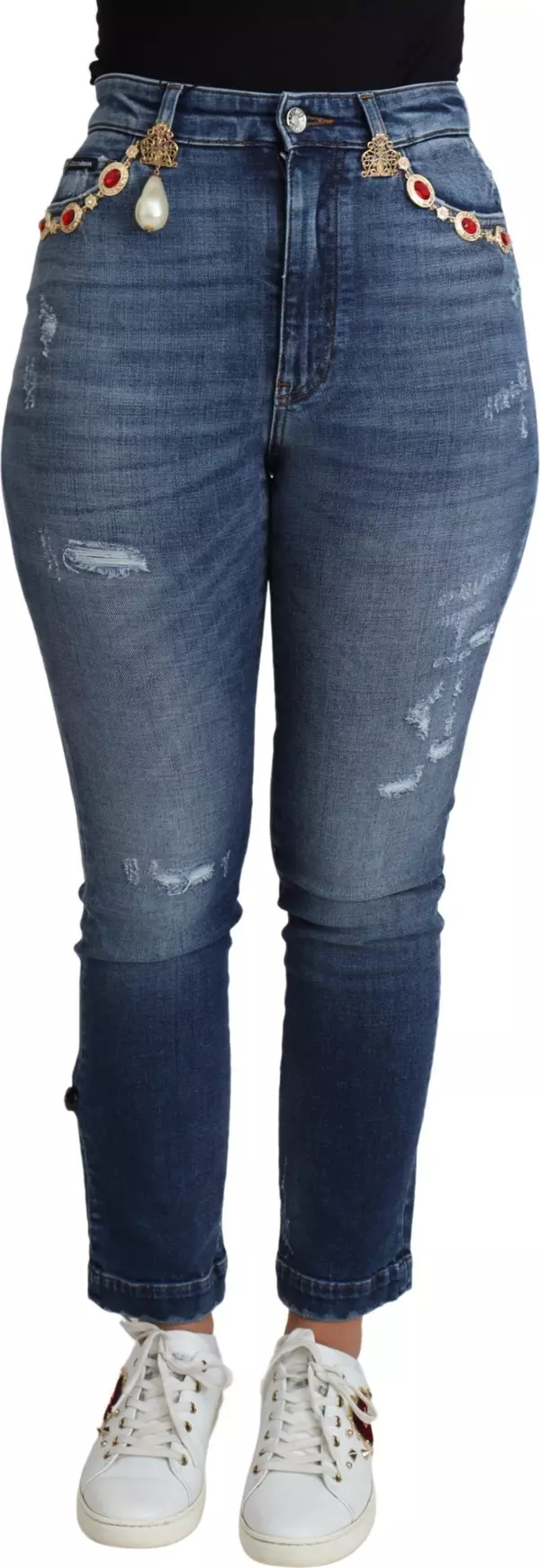 Blue Embellished Skinny Trouser Cotton Jeans