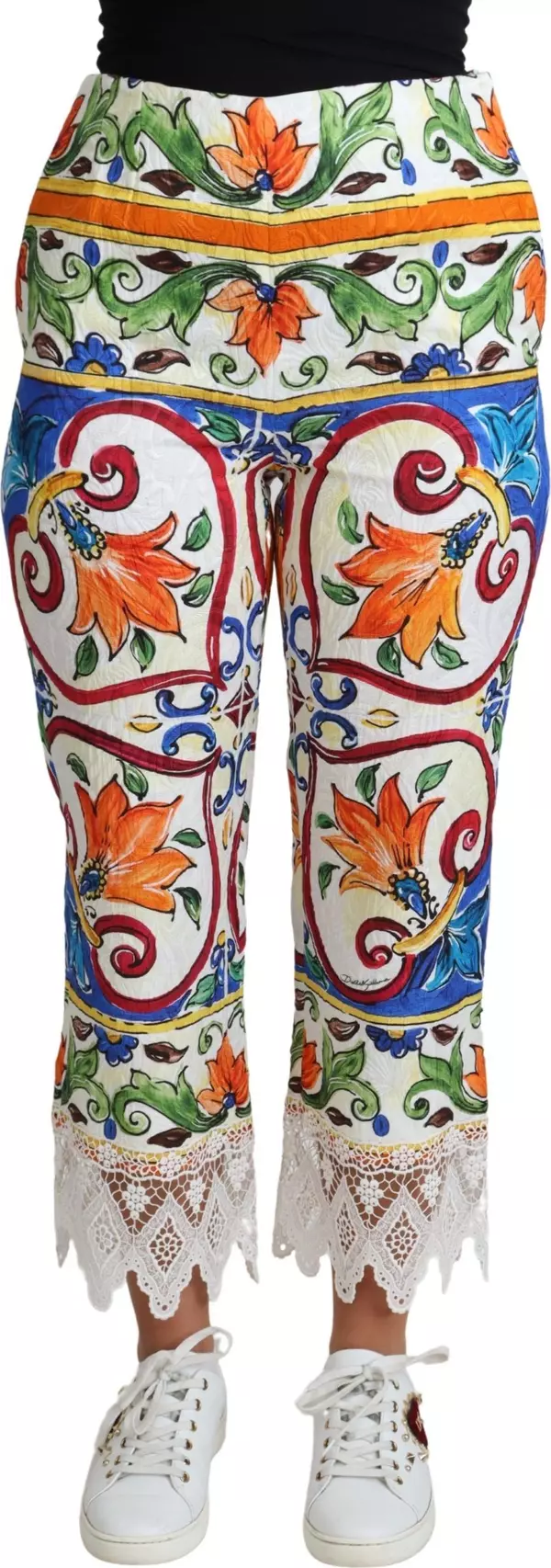 Multicolor Majolica Print Trouser Cotton Pants