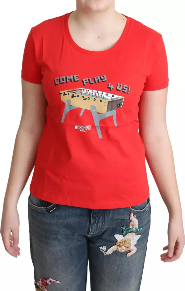 Red Cotton Come Play 4 Us Print Tops Blouse T-shirt