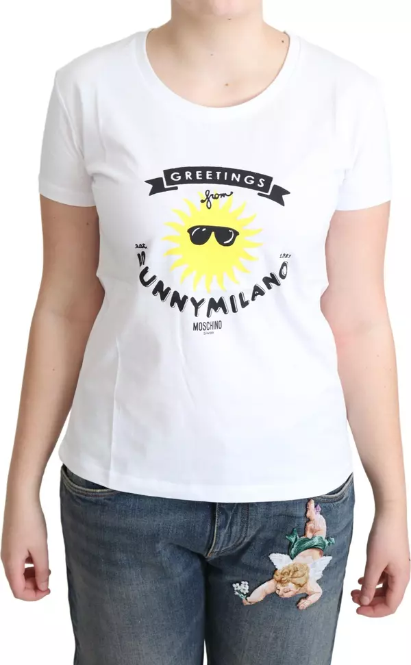 White Cotton Sunny Milano Print T-shirt