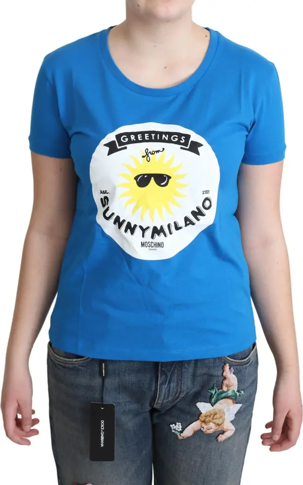Blue Cotton Sunny Milano Print Tops T-shirt
