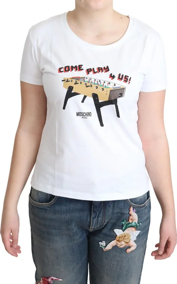 White Cotton Come Play 4 Us Print Tops T-shirt