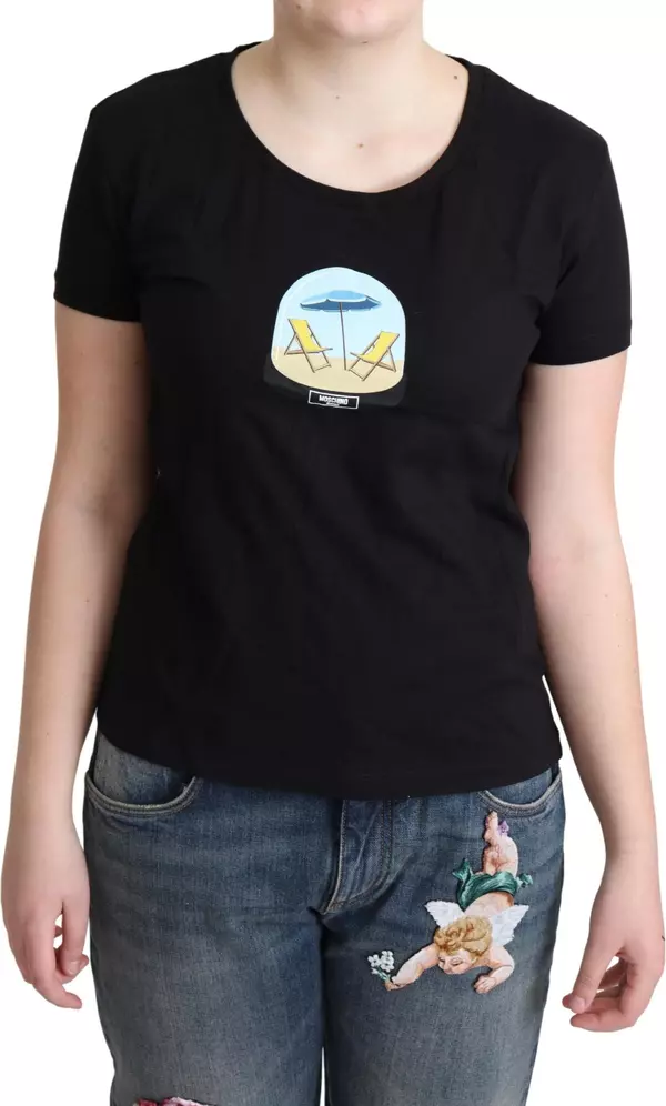 Black Printed Cotton Short Sleeves T-shirt
