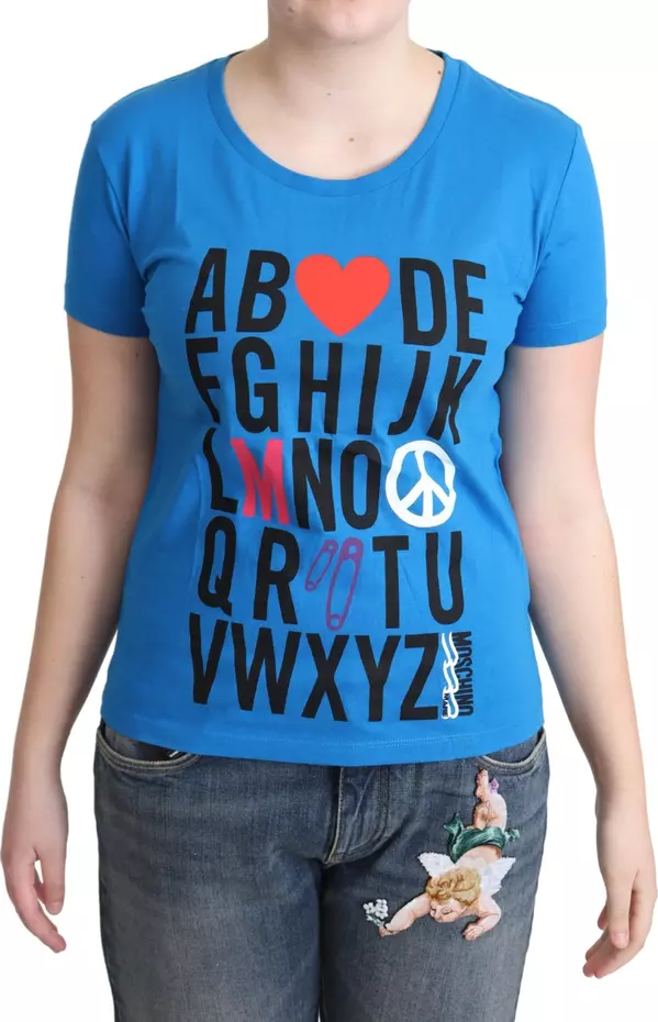 Blue Cotton Alphabet Letter Print Tops