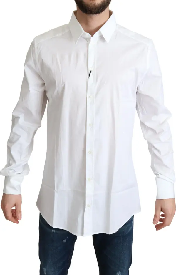 White Cotton Stretch Men Dress Formal Shirt